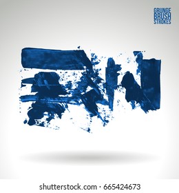 Blue brush stroke and texture. Grunge vector abstract hand - painted element. Underline and border design.