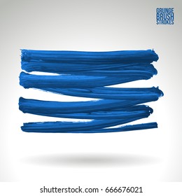 Blue brush stroke and texture. Grunge vector abstract hand - painted element. Underline and border design.