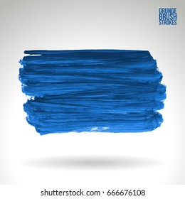 Blue brush stroke and texture. Grunge vector abstract hand - painted element. Underline and border design.