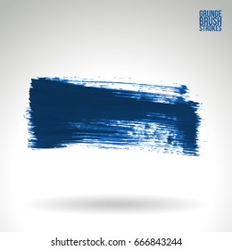 Blue brush stroke and texture. Grunge vector abstract hand - painted element. Underline and border design.