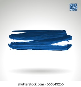 Blue brush stroke and texture. Grunge vector abstract hand - painted element. Underline and border design.