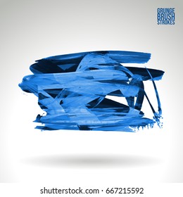 Blue brush stroke and texture. Grunge vector abstract hand - painted element. Underline and border design.