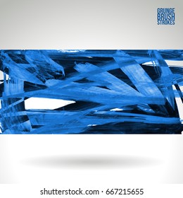 Blue brush stroke and texture. Grunge vector abstract hand - painted element. Underline and border design.