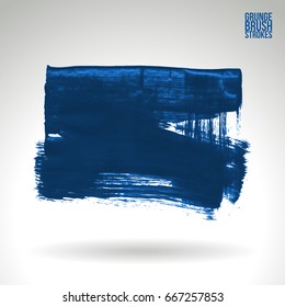 Blue brush stroke and texture. Grunge vector abstract hand - painted element. Underline and border design.