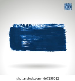 Blue brush stroke and texture. Grunge vector abstract hand - painted element. Underline and border design.
