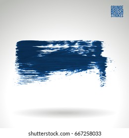 Blue brush stroke and texture. Grunge vector abstract hand - painted element. Underline and border design.