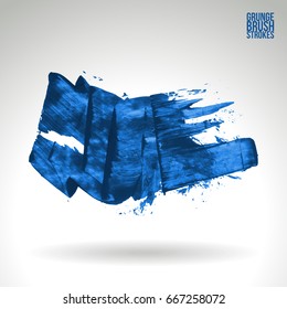 Blue brush stroke and texture. Grunge vector abstract hand - painted element. Underline and border design.