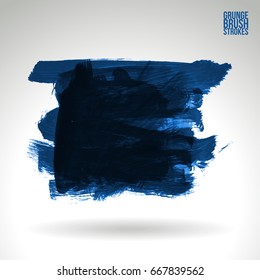 Blue brush stroke and texture. Grunge vector abstract hand - painted element. Underline and border design.