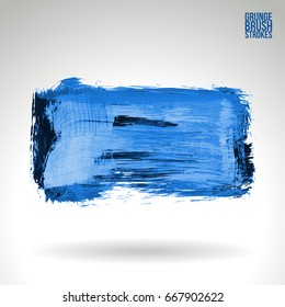 Blue brush stroke and texture. Grunge vector abstract hand - painted element. Underline and border design.