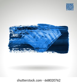 Blue brush stroke and texture. Grunge vector abstract hand - painted element. Underline and border design.