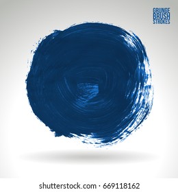 Blue brush stroke and texture. Grunge vector abstract hand - painted element. Underline and border design.