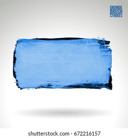 Blue brush stroke and texture. Grunge vector abstract hand - painted element. Underline and border design.