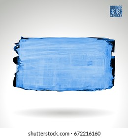 Blue brush stroke and texture. Grunge vector abstract hand - painted element. Underline and border design.