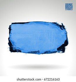 Blue brush stroke and texture. Grunge vector abstract hand - painted element. Underline and border design.