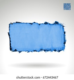 Blue brush stroke and texture. Grunge vector abstract hand - painted element. Underline and border design.