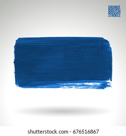 Blue brush stroke and texture. Grunge vector abstract hand - painted element. Underline and border design.