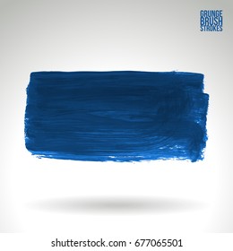 Blue brush stroke and texture. Grunge vector abstract hand - painted element. Underline and border design.