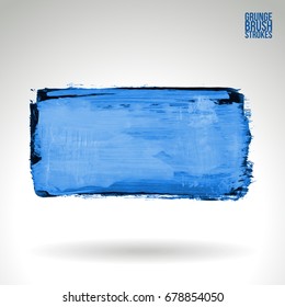 Blue brush stroke and texture. Grunge vector abstract hand - painted element. Underline and border design.