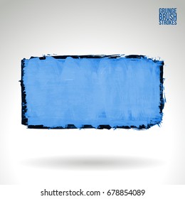 Blue brush stroke and texture. Grunge vector abstract hand - painted element. Underline and border design.