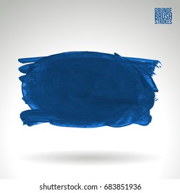 Blue brush stroke and texture. Grunge vector abstract hand - painted element. Underline and border design.