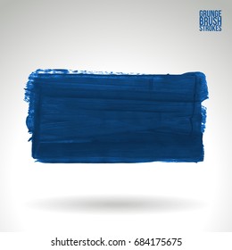 Blue brush stroke and texture. Grunge vector abstract hand - painted element. Underline and border design.
