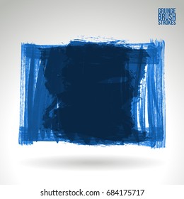 Blue brush stroke and texture. Grunge vector abstract hand - painted element. Underline and border design.