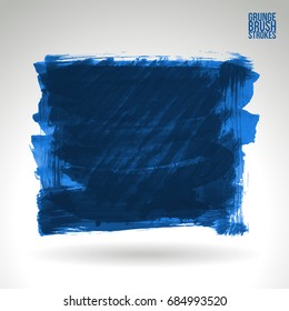Blue brush stroke and texture. Grunge vector abstract hand - painted element. Underline and border design.