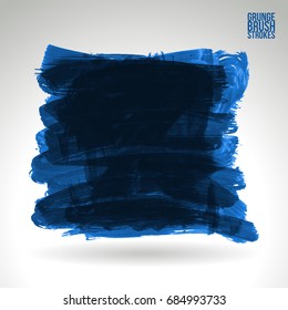 Blue brush stroke and texture. Grunge vector abstract hand - painted element. Underline and border design.