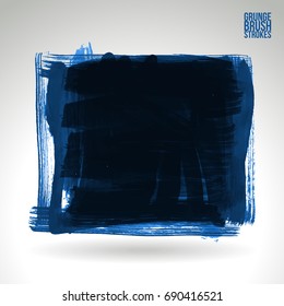Blue brush stroke and texture. Grunge vector abstract hand - painted element. Underline and border design.