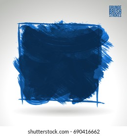 Blue brush stroke and texture. Grunge vector abstract hand - painted element. Underline and border design.