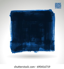 Blue brush stroke and texture. Grunge vector abstract hand - painted element. Underline and border design.