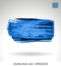 Blue brush stroke and texture. Grunge vector abstract hand - painted element. Underline and border design.