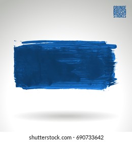 Blue brush stroke and texture. Grunge vector abstract hand - painted element. Underline and border design.