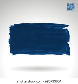 Blue brush stroke and texture. Grunge vector abstract hand - painted element. Underline and border design.