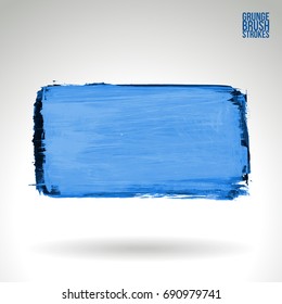 Blue brush stroke and texture. Grunge vector abstract hand - painted element. Underline and border design.