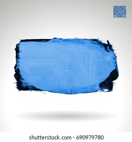 Blue brush stroke and texture. Grunge vector abstract hand - painted element. Underline and border design.