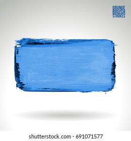 Blue brush stroke and texture. Grunge vector abstract hand - painted element. Underline and border design.