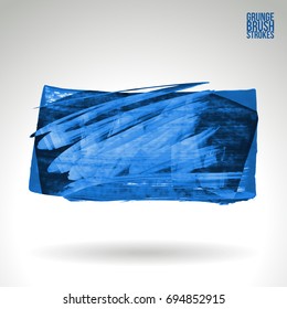 Blue brush stroke and texture. Grunge vector abstract hand - painted element. Underline and border design.