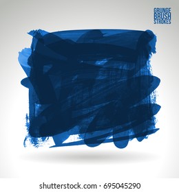 Blue brush stroke and texture. Grunge vector abstract hand - painted element. Underline and border design.