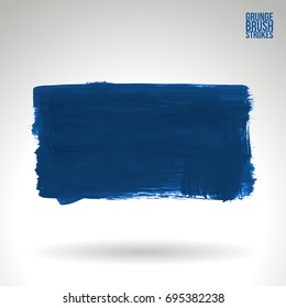 Blue brush stroke and texture. Grunge vector abstract hand - painted element. Underline and border design.