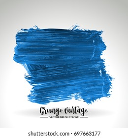 Blue brush stroke and texture. Grunge vector abstract hand - painted element. Underline and border design.