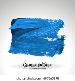 Blue brush stroke and texture. Grunge vector abstract hand - painted element. Underline and border design.