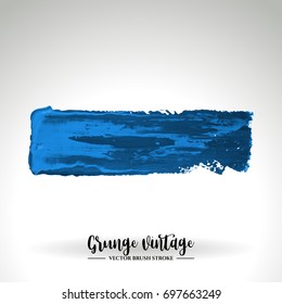 Blue brush stroke and texture. Grunge vector abstract hand - painted element. Underline and border design.