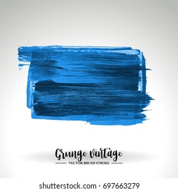Blue brush stroke and texture. Grunge vector abstract hand - painted element. Underline and border design.