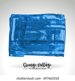 Blue brush stroke and texture. Grunge vector abstract hand - painted element. Underline and border design.