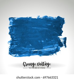 Blue brush stroke and texture. Grunge vector abstract hand - painted element. Underline and border design.