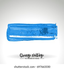 Blue brush stroke and texture. Grunge vector abstract hand - painted element. Underline and border design.