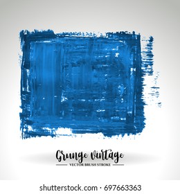 Blue brush stroke and texture. Grunge vector abstract hand - painted element. Underline and border design.