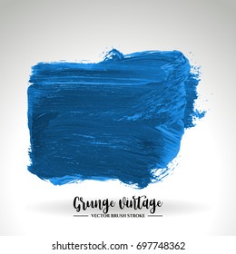 Blue brush stroke and texture. Grunge vector abstract hand - painted element. Underline and border design.