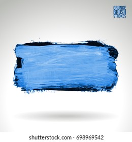 Blue brush stroke and texture. Grunge vector abstract hand - painted element. Underline and border design.